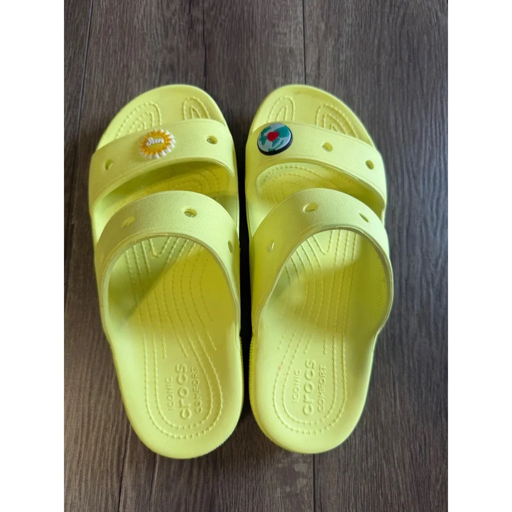 Crocs Classic Sandal 2.0 Neon Yellow Double Strap Slide Womens 9 Mens‎ 7